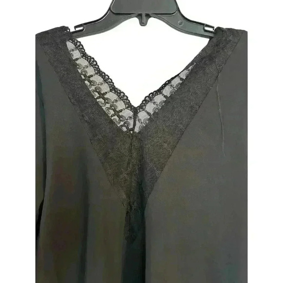 SHEIN Large Polyester Black Long Sleeve Shirt With Lace V Neck - Picture 3 of 9